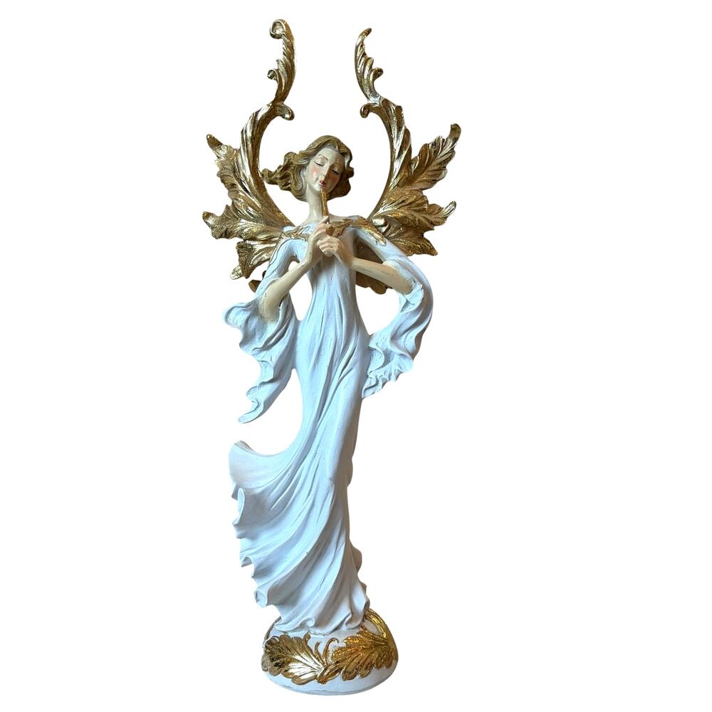 NEW Gorgeous Angel Sculpture Figurine 19in Resin Gold & White Christmas Holiday